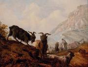Jacobus Mancadan Peasants and goats in a mountainous landscape Sweden oil painting artist